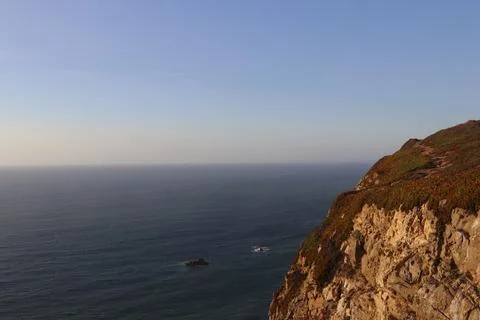 Cabo da Roca Cliffs and Atlantic Ocean Landscape at Sunset, Portugal Stock Photos