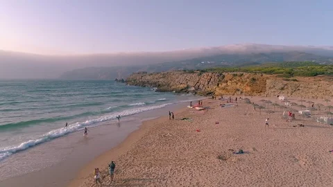 Cabo da Roca Cliffs rocks on Atlantic ocean Sintra summer Portugal 4K aerial 動画素材 84653501