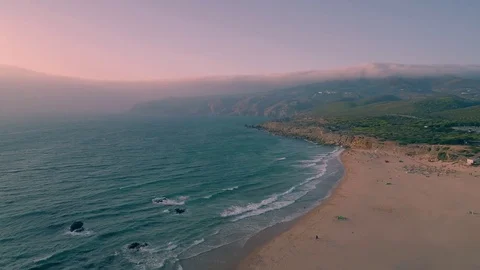 Cabo da Roca Cliffs rocks on Atlantic ocean Sintra summer Portugal 4K aerial Stock Footage 84657976