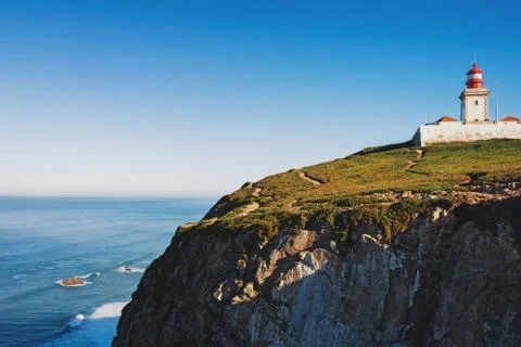 Cabo da Roca famous lighthouse on the cliff, Stock Photos