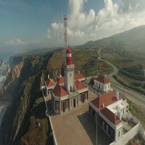 Cabo Da Roca Light House Aerial Video Stock-Footage 69438677
