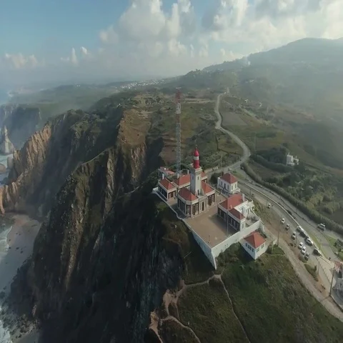 Cabo Da Roca Light House Aerial Video Stock-Footage 69439568