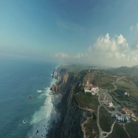 Cabo Da Roca Light House Aerial Video Video stock 69440382