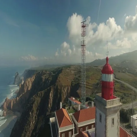 Cabo Da Roca Light House Aerial Video Stock-Footage 69445455