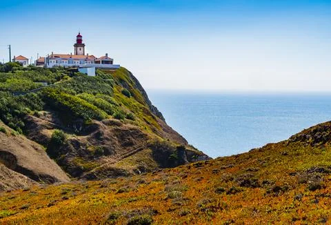 Cabo da Roca lighthouse overlooking the Atlantic Ocean, Portugal Stock Photos