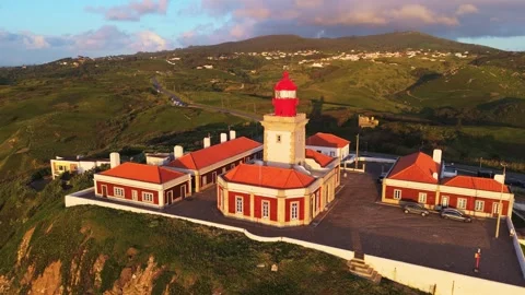 Cabo da Roca Lighthouse at Sunset. Portugal. Aerial View Stock Footage 333898574