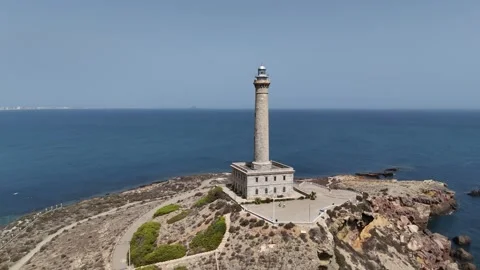 Cabo de Palos Spain Lighthouse on Rocky Coastline Video stock 317082650