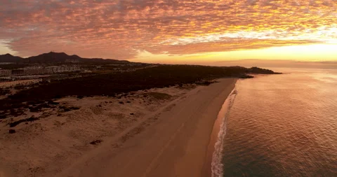 Cabo Dream Sunset Moody Orange Glowing Sky Mexico Best Beach Aerial Rising .. Stock Footage 256234575