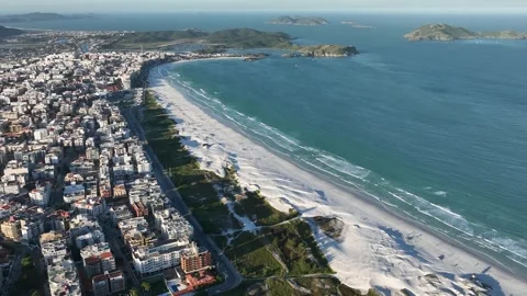 Cabo Frio in Rio de Janeiro. View of the beach on a sunny day, Aerial View Stock Footage 343774542