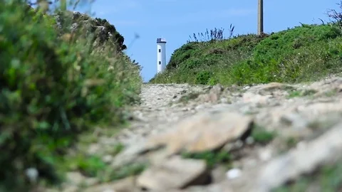 Cabo Home Cangas do Morrazo White Lighthouse Stock Footage 79152544