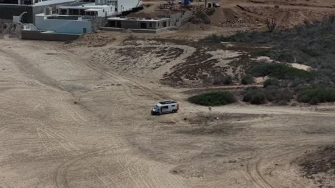 Cabo San Lucas Camper Van on Sandy Beach Aerial Stock Footage 344916960