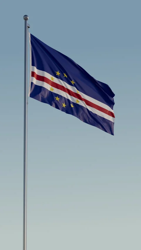 Cabo Verde Flag Seamless Loop Cinematic Realistic Waving Blue Sky Stock Footage 317499774