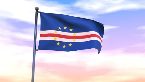 Cabo Verde Flag waving in the high wind Stock Footage 153869746