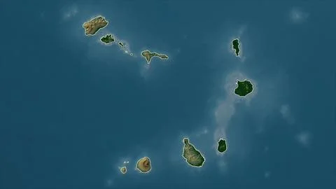 Cabo Verde outlined on a Colored elevation map with lakes and rivers Illustrazione stock