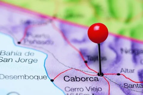 Caborca pinned on a map of Mexico Stock Photos
