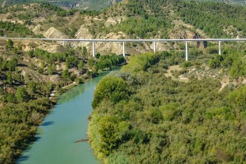 Cabriel river and bridge Stock Photos