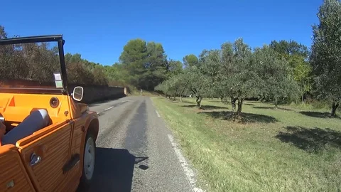 Cabriolet In Provence &amp; Olive Trees Stock Footage 97358375