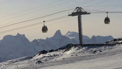 Cabs of cableway in ski-resort Stock Footage 71102297
