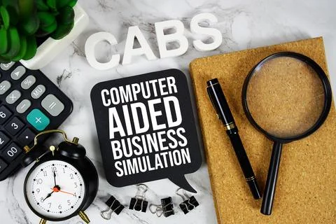 CABS - Computer Aided Business Simulation acronym with calculator, alarm cl.. Stock Photos