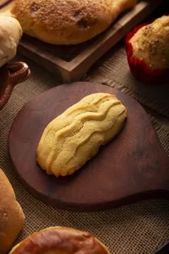 Cacahuate. Shortbread cookie type bread called Cacahuate, is a typical Mexica Stock Photos