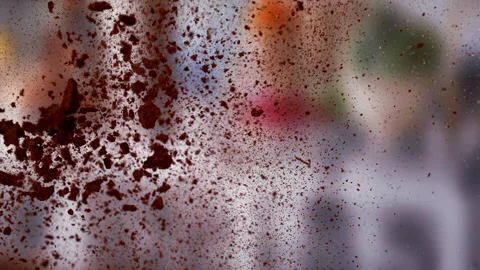 Cacao and spice  explodes closeup in super slow motion 1000fps Video stock 257058045