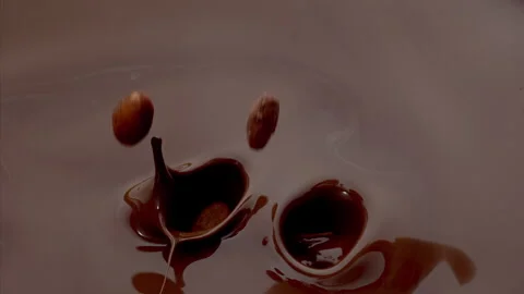 Cacao beans fall into the Melted Chocolate Super Slow Motion 1000fps. 動画素材 281716819