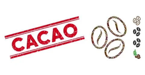 Cacao Beans Mosaic and Scratched Cacao Watermark with Lines 库存插图