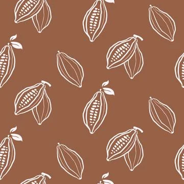 Cacao beans pattern vector illustration. Cocoa hand drawn doodle texture Illustrazione stock
