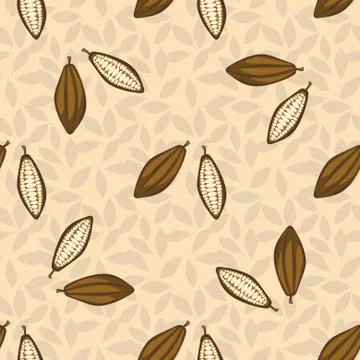 Cacao beans seamless pattern. Chocolate background Illustrazione stock