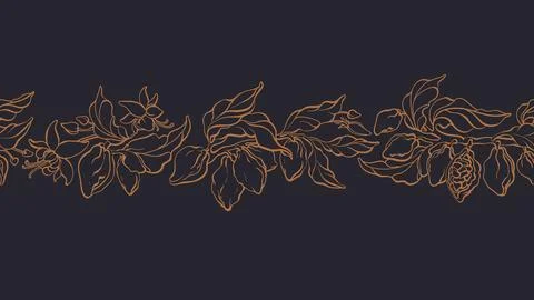 Cacao border. Vector seamless pattern. Art sketch Stock Illustration