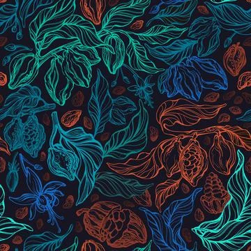 Cacao seamless pattern. Dark chocolate. Vector Stock Illustration