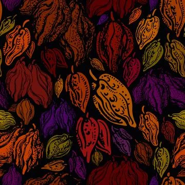 Cacao texture wild fruit Abstract seamless pattern Stock Illustration