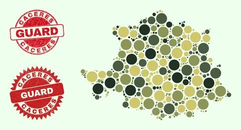 Caceres Province Map Composition with Khaki Military Spheric Elements with 스톡 일러스트