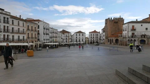 CACERES, SPAIN  Panoramic view of the Main Square. World Heritage City Video stock 99381978