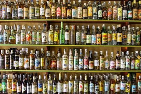 Cachaca bottles, typical drink in Paraty, Brazil Cachaca bottles, typical ... Stock Photos