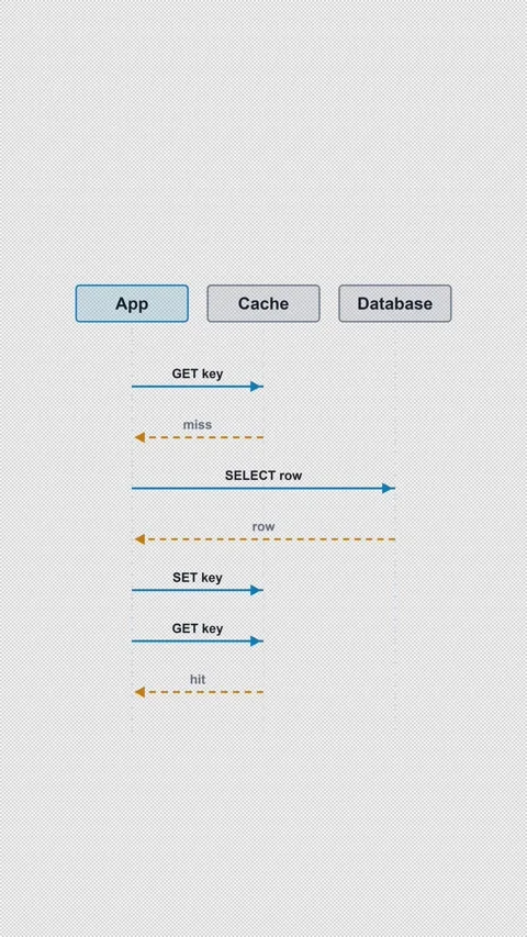 Cache Aside Pattern Clean No Text Protocol Sequence Diagram Vertical 9x16 Light Stockbeeldmateriaal 339518909