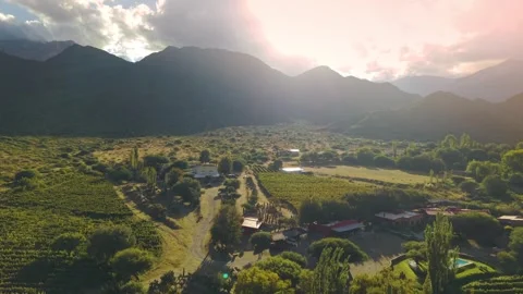 Cachi Valley Sunset Drone Over Mountains and River Argentina Stock Footage 332229682
