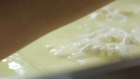 Caciocavallo kachakovala cheese preparation process female hands in black latex Stock Footage 274893642