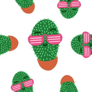 Cacti character in sunglasses pattern in cartoon style Stock Illustration