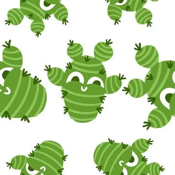 Cacti characters pattern in cartoon style Stock Illustration