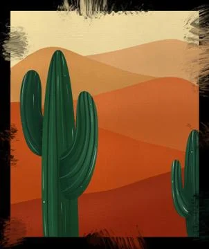 Cacti in the desert print Stockillustratie
