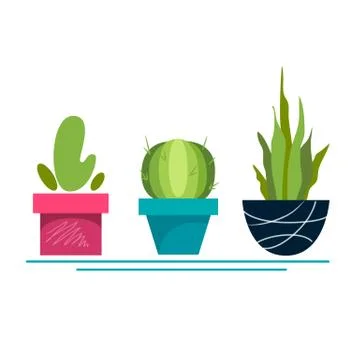 Cacti in flowerpots Stock Illustration