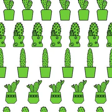 Cacti. Houseplants in pots. Seamless patterns. Creative flower shop decoratio Illustrazione stock