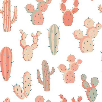 Cacti with large thorns seamless pattern. Stock Illustration