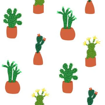 Cacti pattern in cartoon flat style. Colorful print. Fabric wrapping wallpa.. Stock Illustration