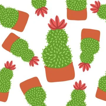 Cacti pattern in cartoon flat style. Colorful print. Fabric wrapping wallpa.. Stock Illustration