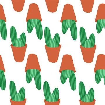 Cacti pattern in cartoon flat style. Colorful print. Fabric wrapping wallpa.. Stock Illustration