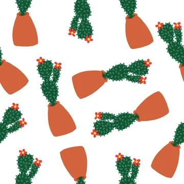 Cacti pattern in cartoon flat style. Colorful print. Fabric wrapping wallpa.. Stock Illustration