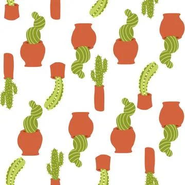 Cacti pattern in cartoon flat style. Colorful print. Fabric wrapping wallpa.. Stock Illustration