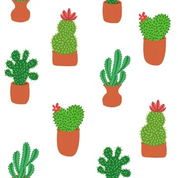 Cacti pattern in cartoon flat style. Colorful print. Fabric wrapping wallpa.. Stock Illustration